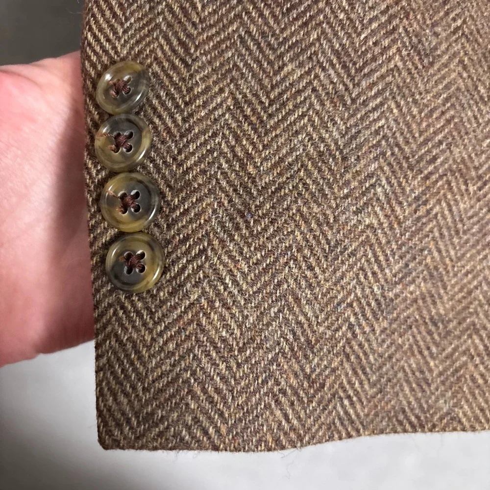 Vintage Land End Sport Coat 44L Brown Lambswool Herringbone Tweed Blazer USA 46L - Picture 3 of 12